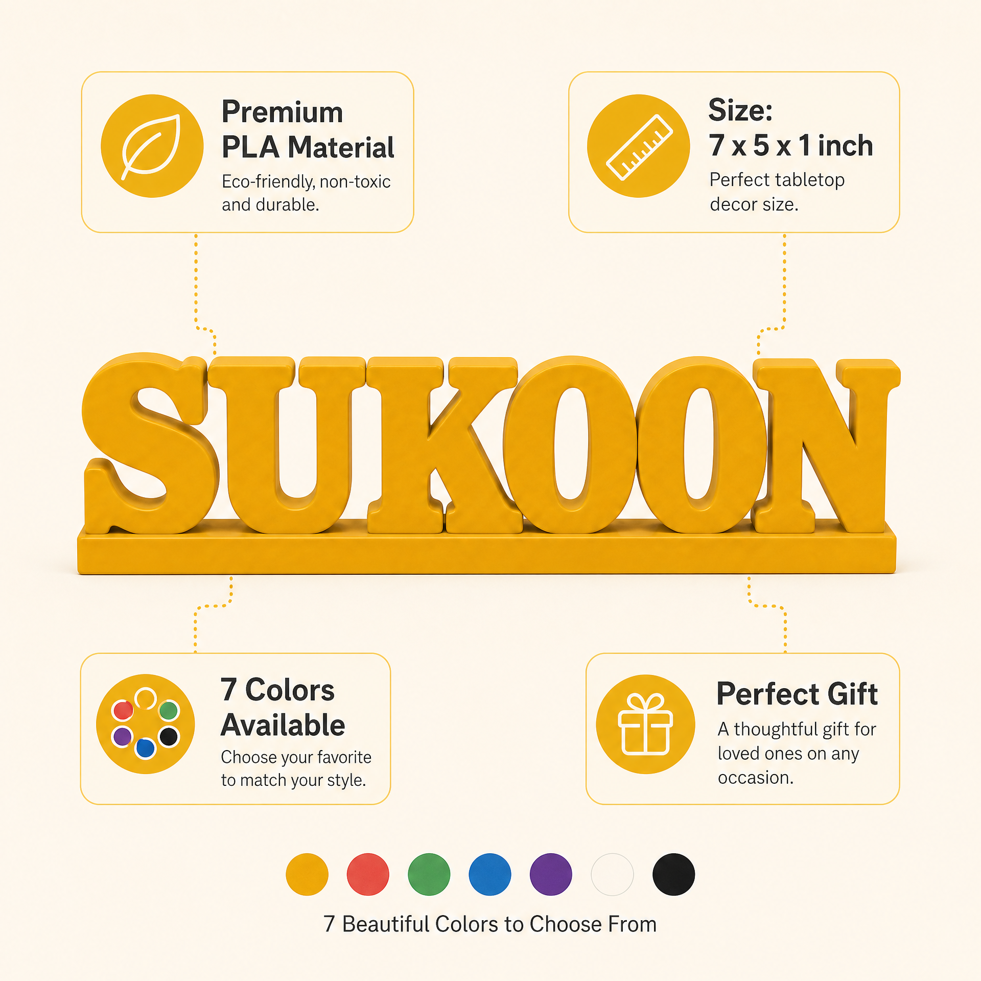 Sukoon Table Top Sign | Urdu Word Decor | Desk & Shelf Decor