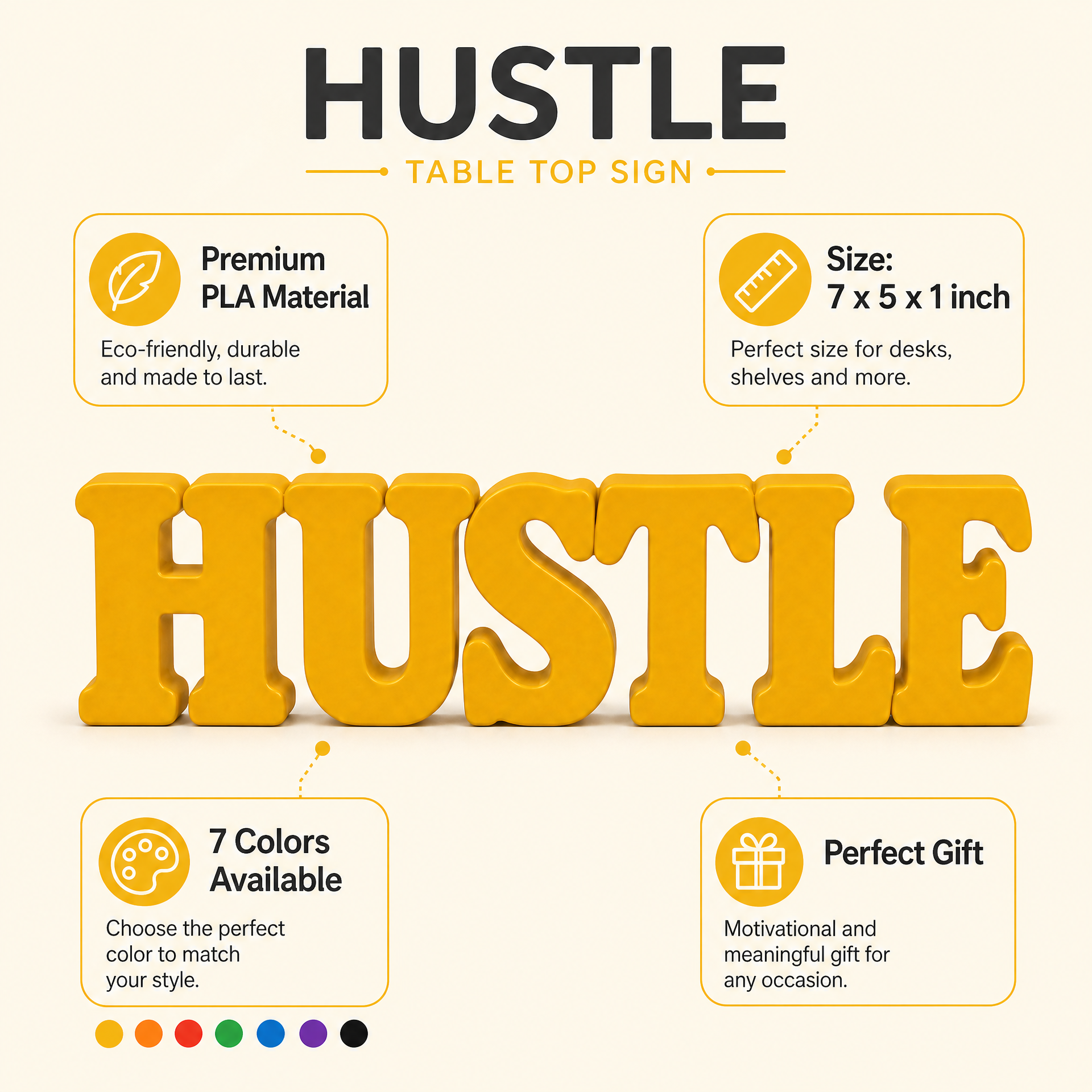 Hustle Table Top Sign | Motivational Desk Decor | Office Decor