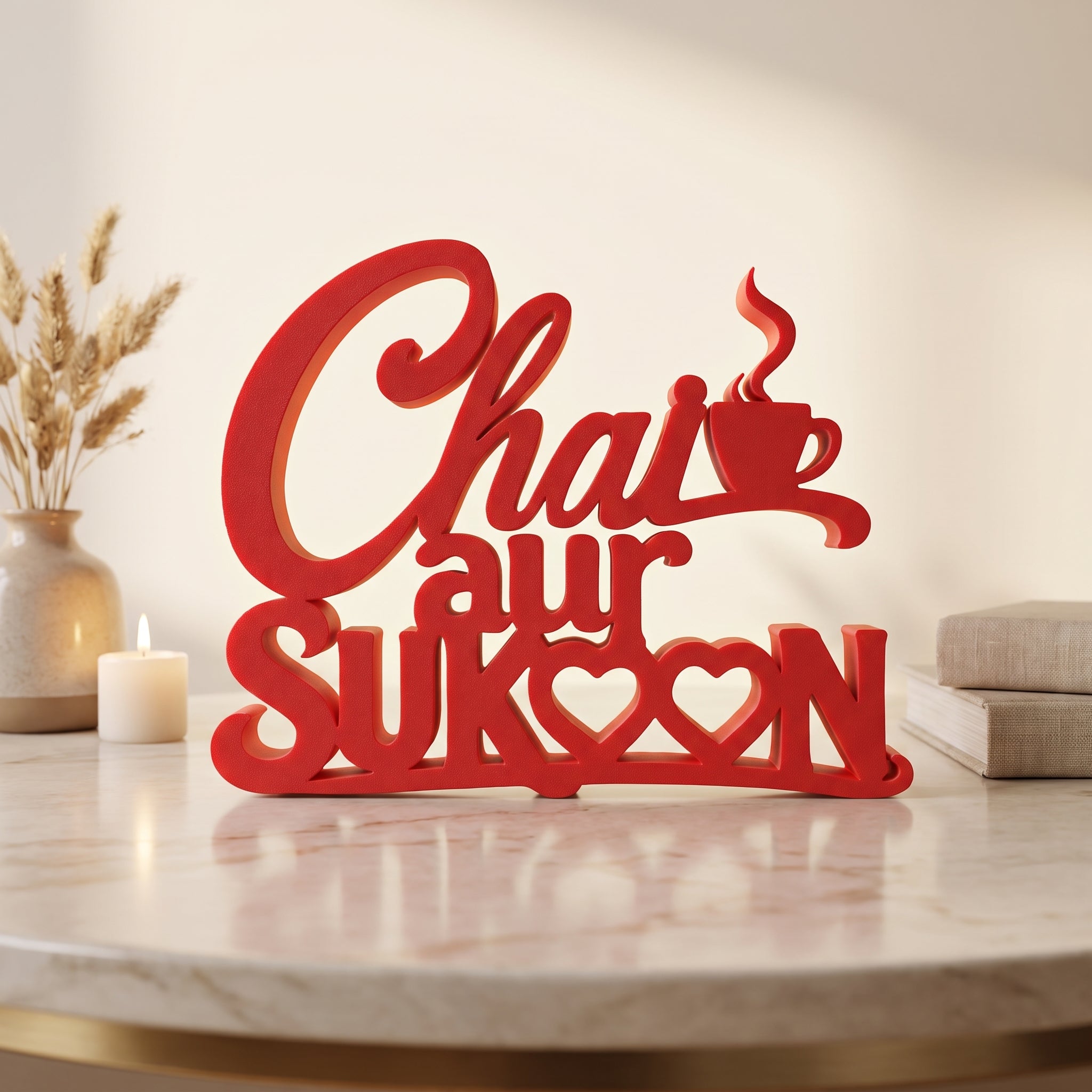 Chai Aur Sukoon Table Top Sign | Kitchen & Cafe Decor | Shelf Decor