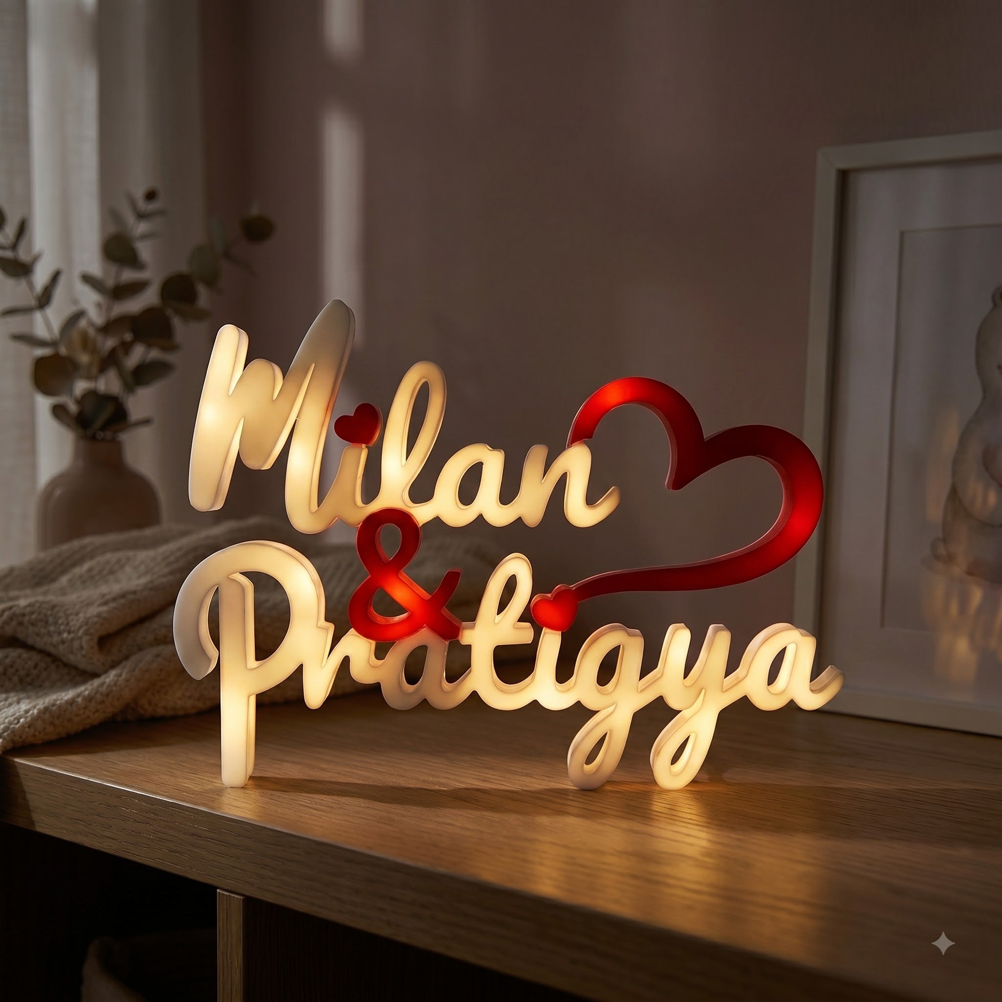 Custom Couple Name Stand Lamp | Personalized Love Sign | Table Top Decor | Wedding, Anniversary & Valentine Gift