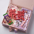 Raksha Bandhan Gift Hamper | Personalized “मेरी प्यारी बहना” Decor | Chocolate, Keychain & Earrings | Unique Gift for Sister