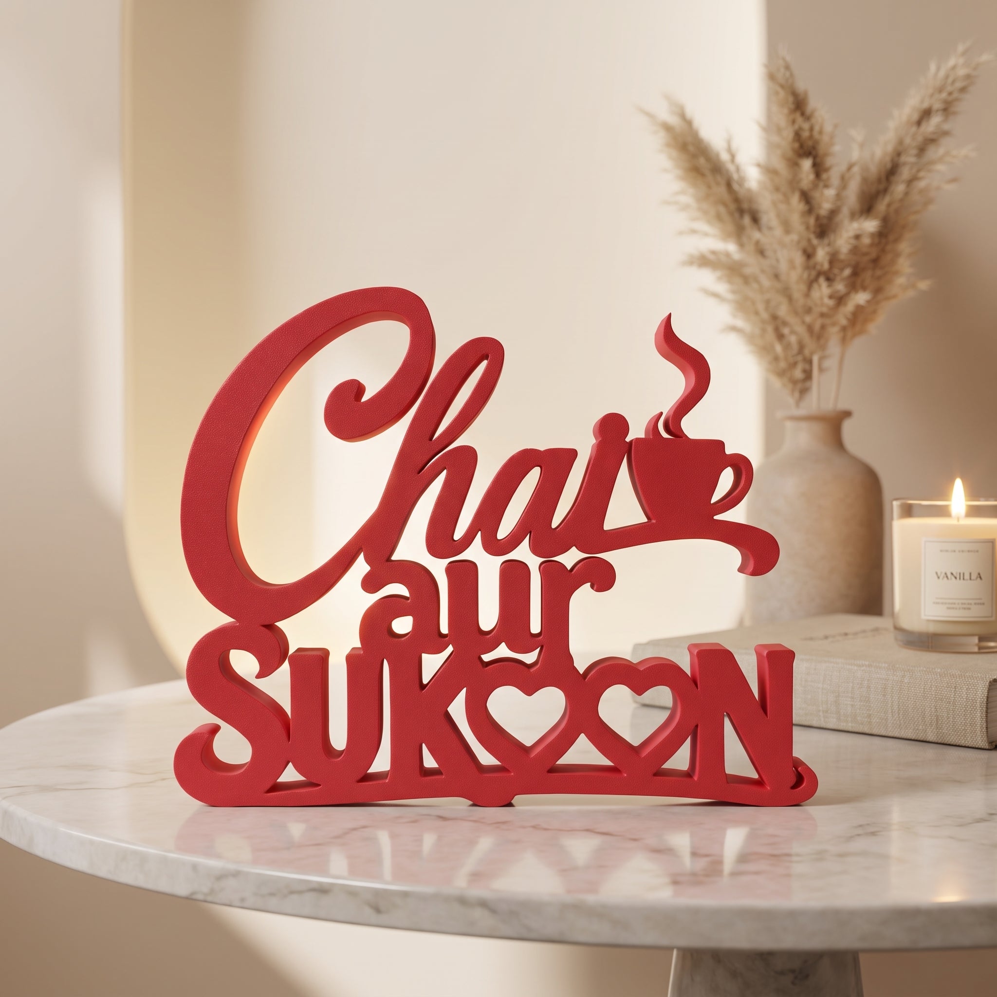 Chai Aur Sukoon Table Top Sign | Kitchen & Cafe Decor | Shelf Decor