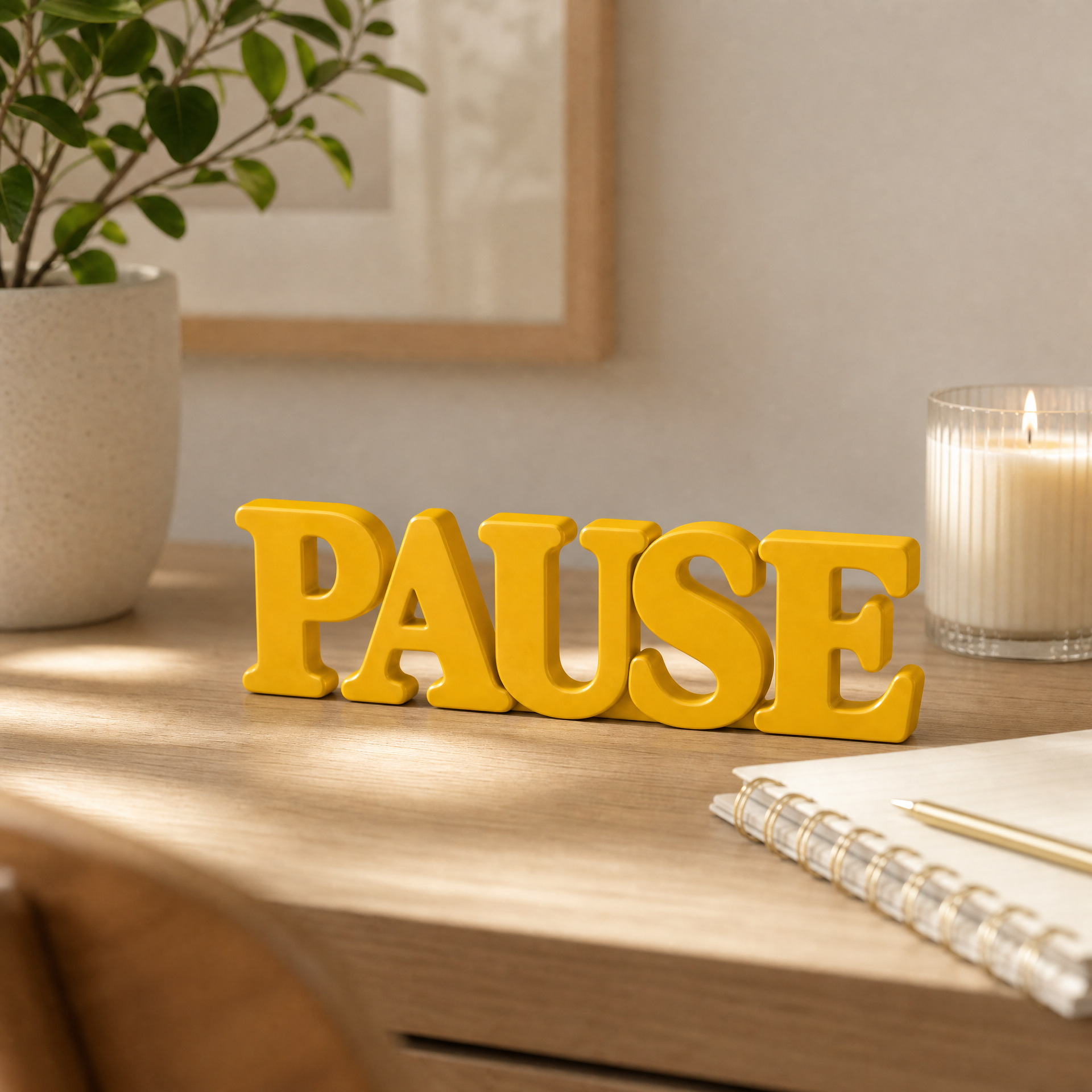 Pause Table Top Sign | Minimalist Mindfulness Decor | Desk Decor