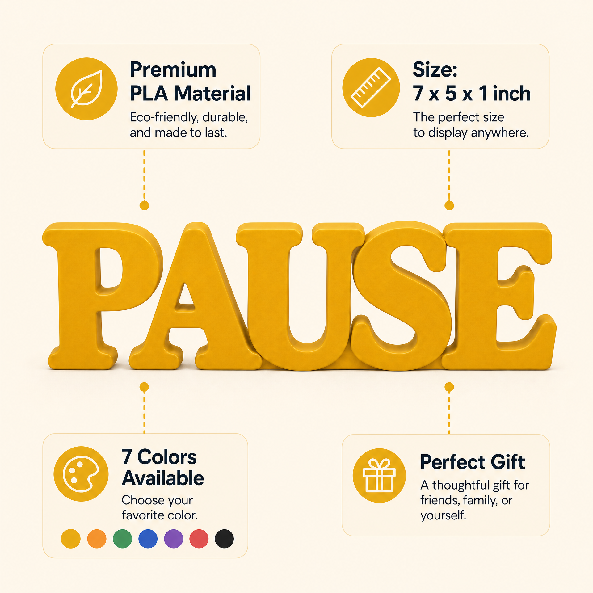 Pause Table Top Sign | Minimalist Mindfulness Decor | Desk Decor